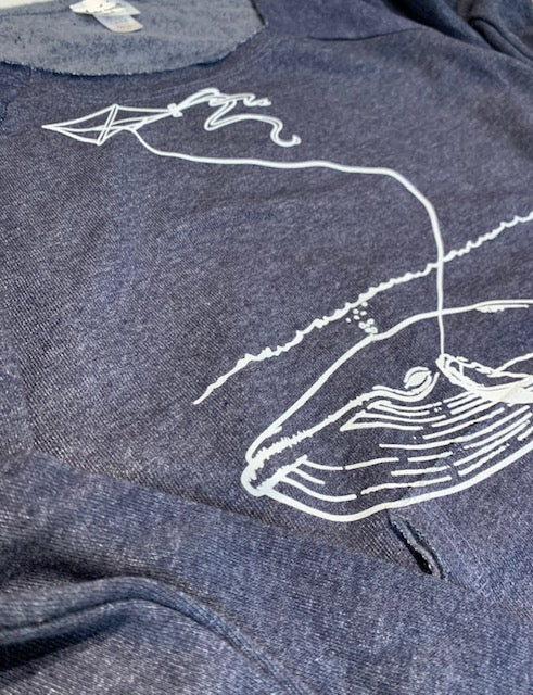 Womens Navy Whale Sweater - Whimsical Hand-Drawn Whale Design