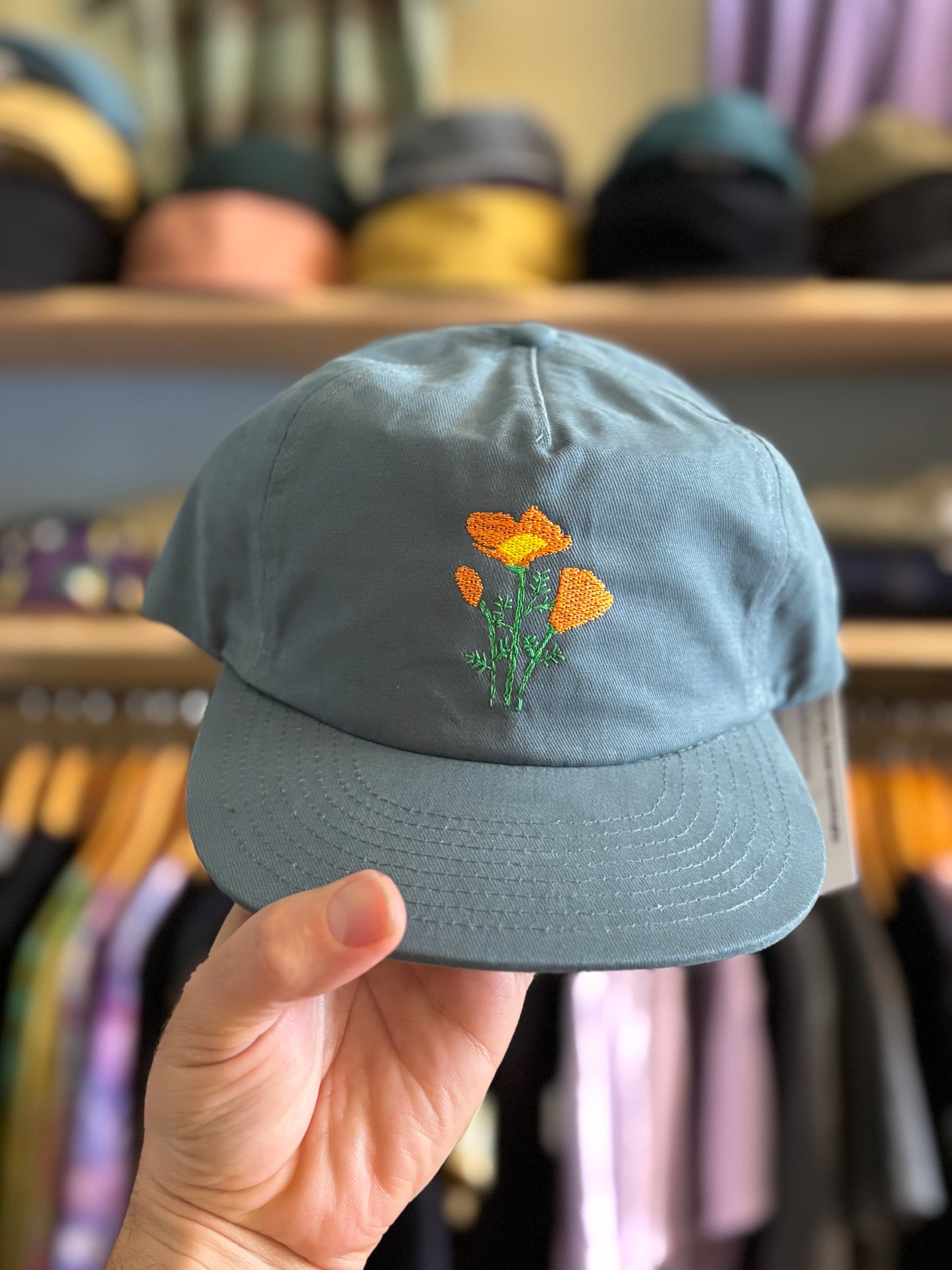 Embroidered California Poppies - Brushed Cotton Snap Back Hat