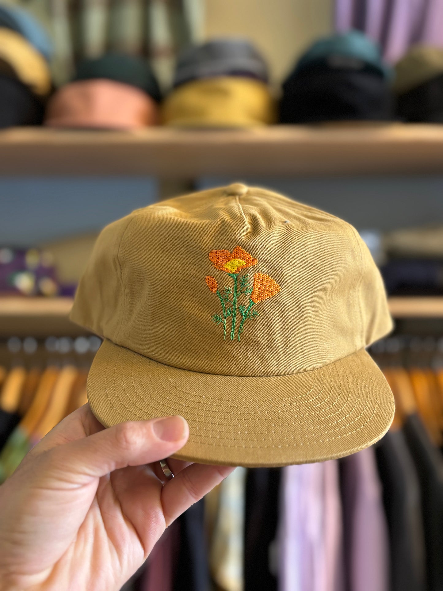 Embroidered California Poppies - Brushed Cotton Snap Back Hat