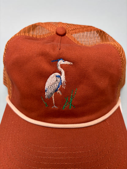 Embroidered Blue Heron Trucker Hat – Adjustable