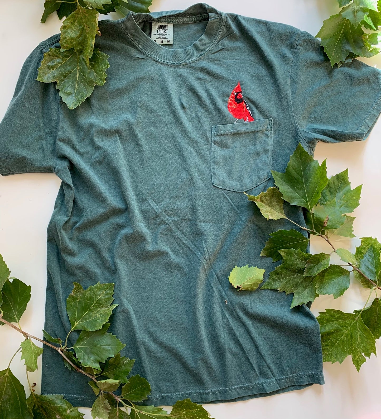 Cardinal Bird Embroidered Unisex Shirt Pocket Tee