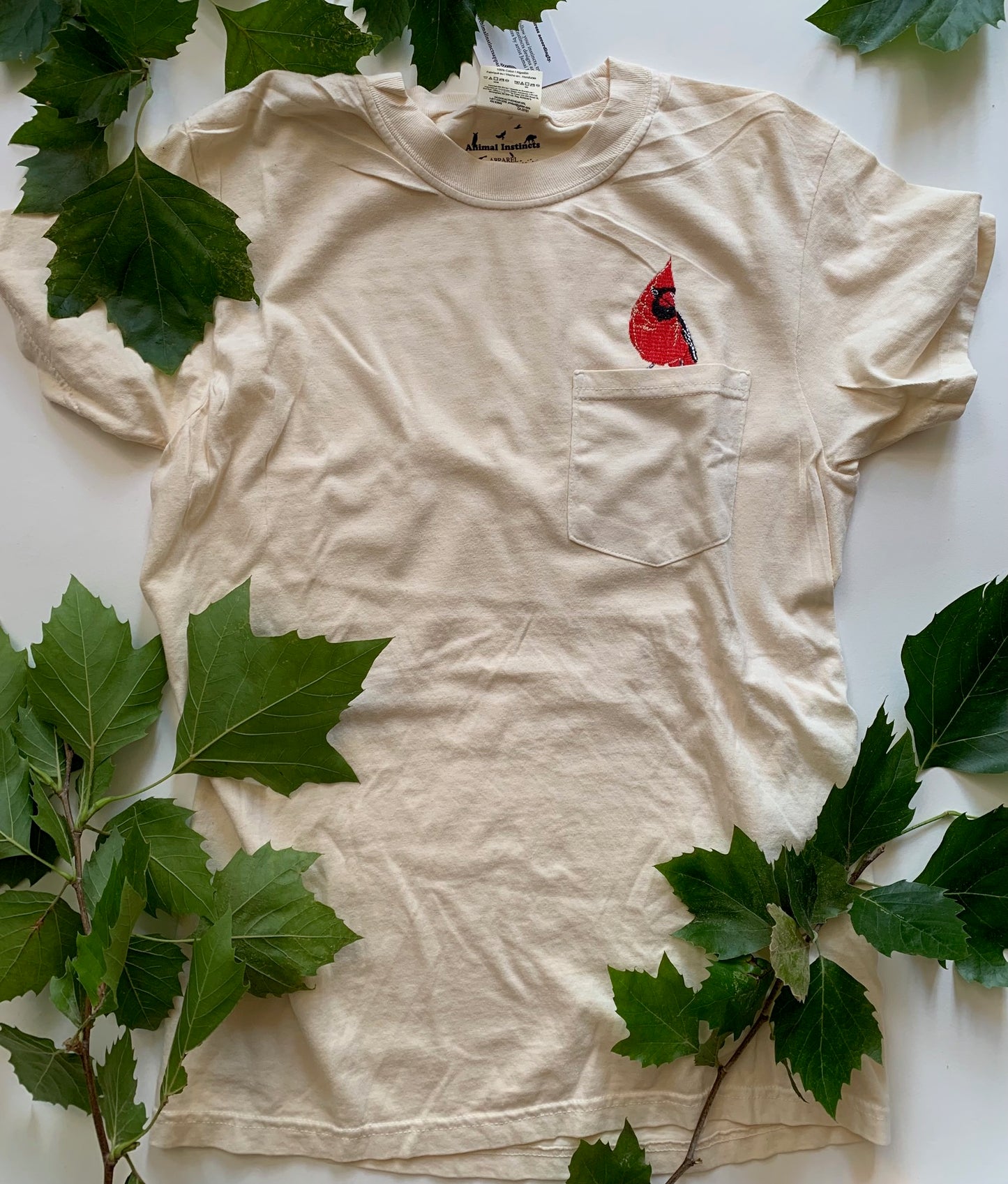 Cardinal Bird Embroidered Unisex Shirt Pocket Tee