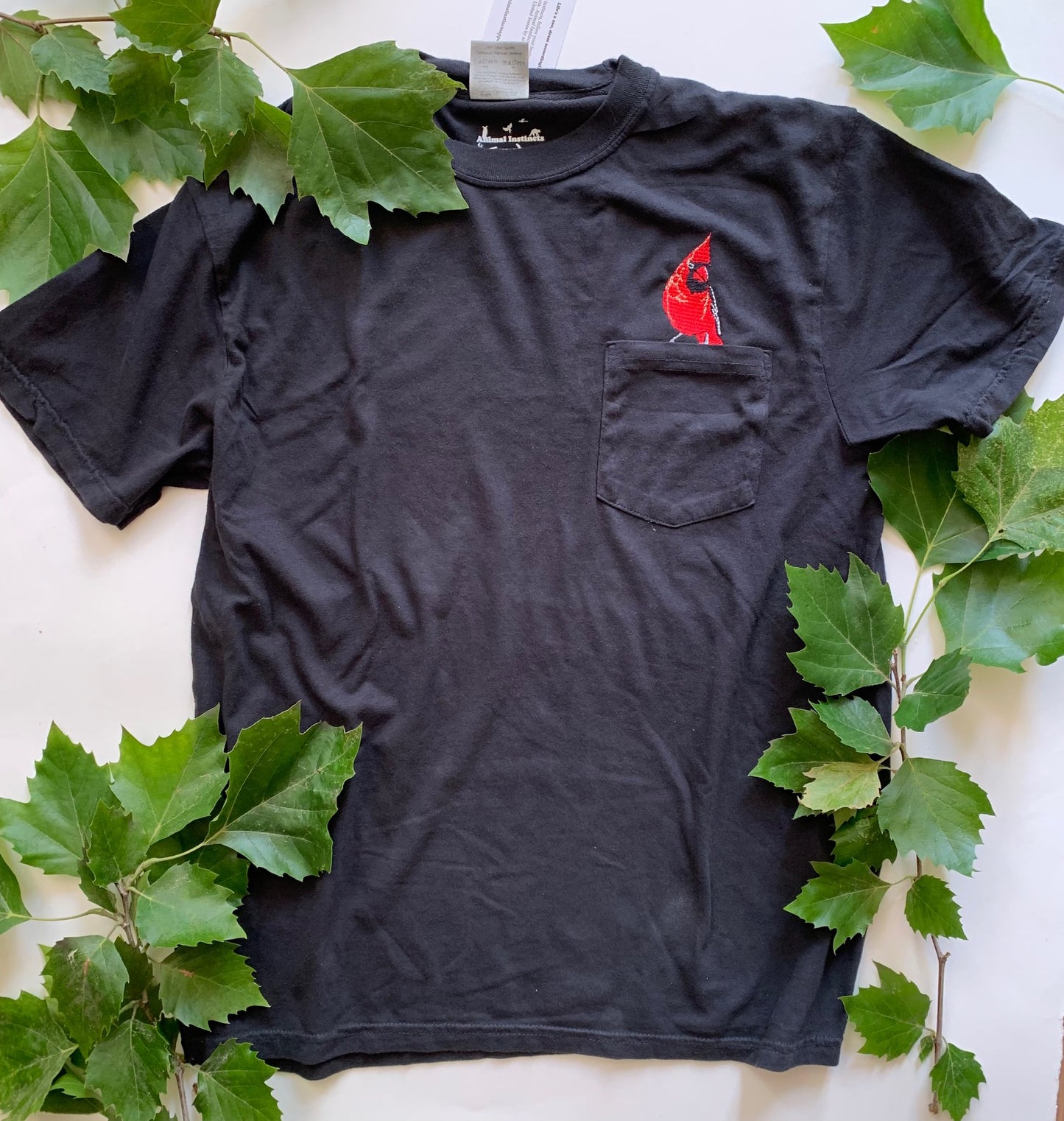 Cardinal Bird Embroidered Unisex Shirt Pocket Tee