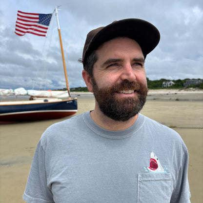 Embroidered Shark Pocket Tee - Unisex Cotton Comfort Colors