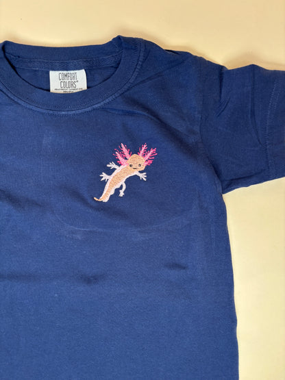 Embroidered Axolotl Kids Shirt, 100% Cotton Youth Tee