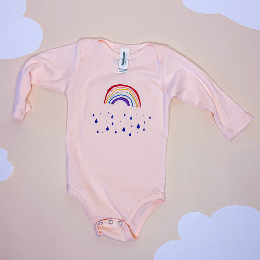 Baby Organic Cotton Embroidered Rainbow Long Sleeve Onesie – Made in the USA