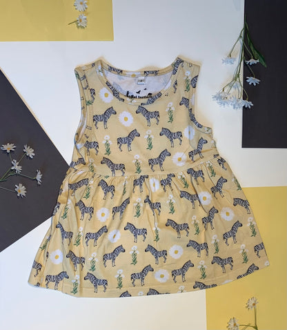 Yellow Zebra Print Kids Cotton Summer Dress