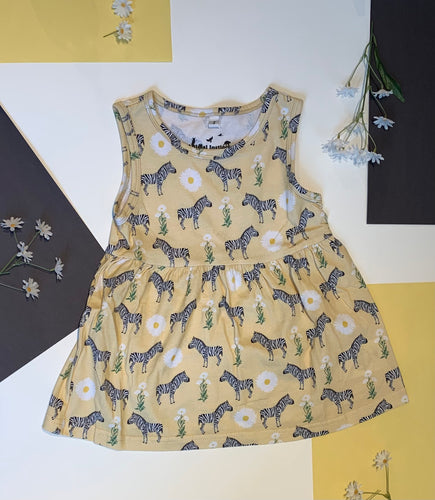 Yellow Zebra Print Kids Cotton Summer Dress