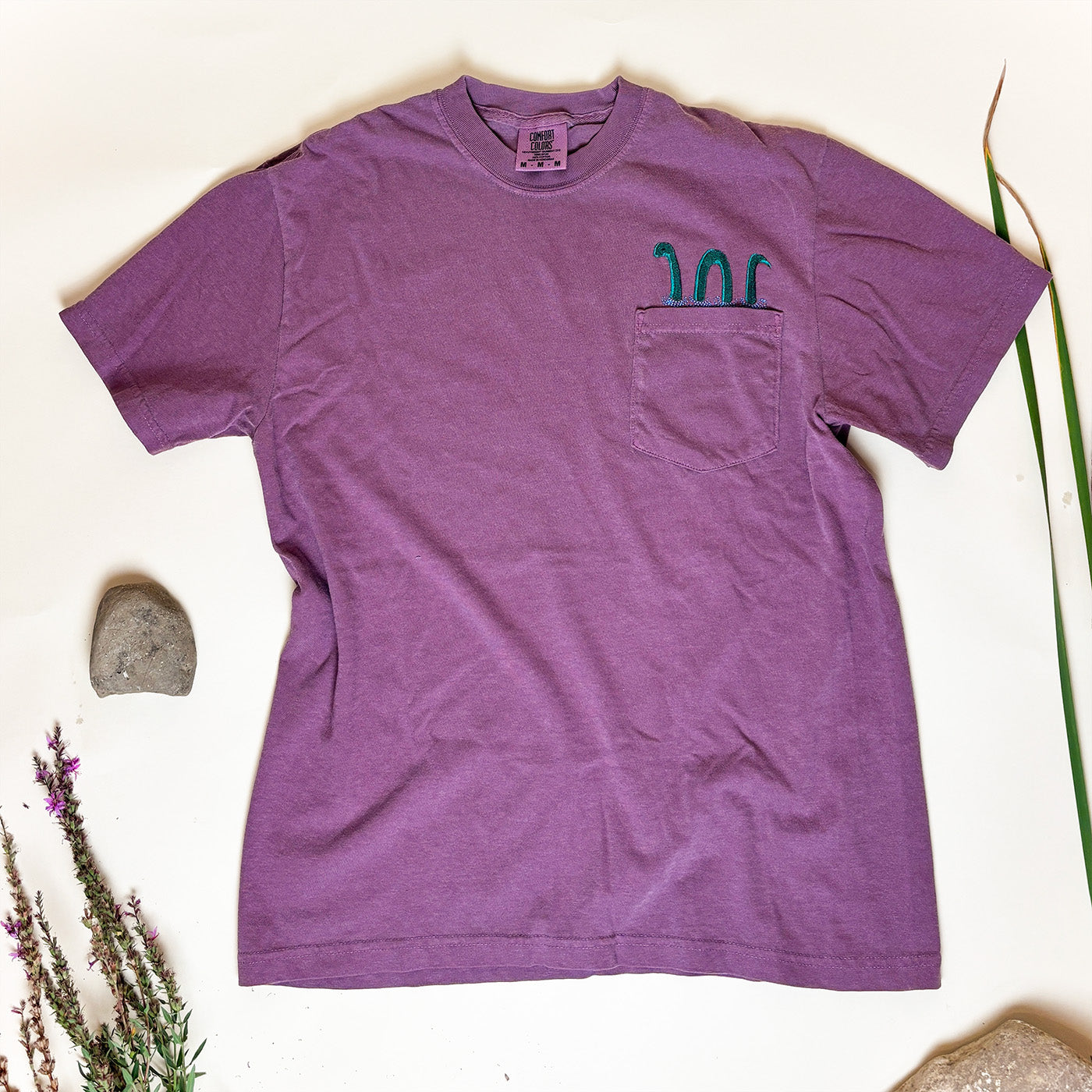 Loch Ness Monster Embroidered Pocket Tee | Unisex 100% Cotton T-Shirt
