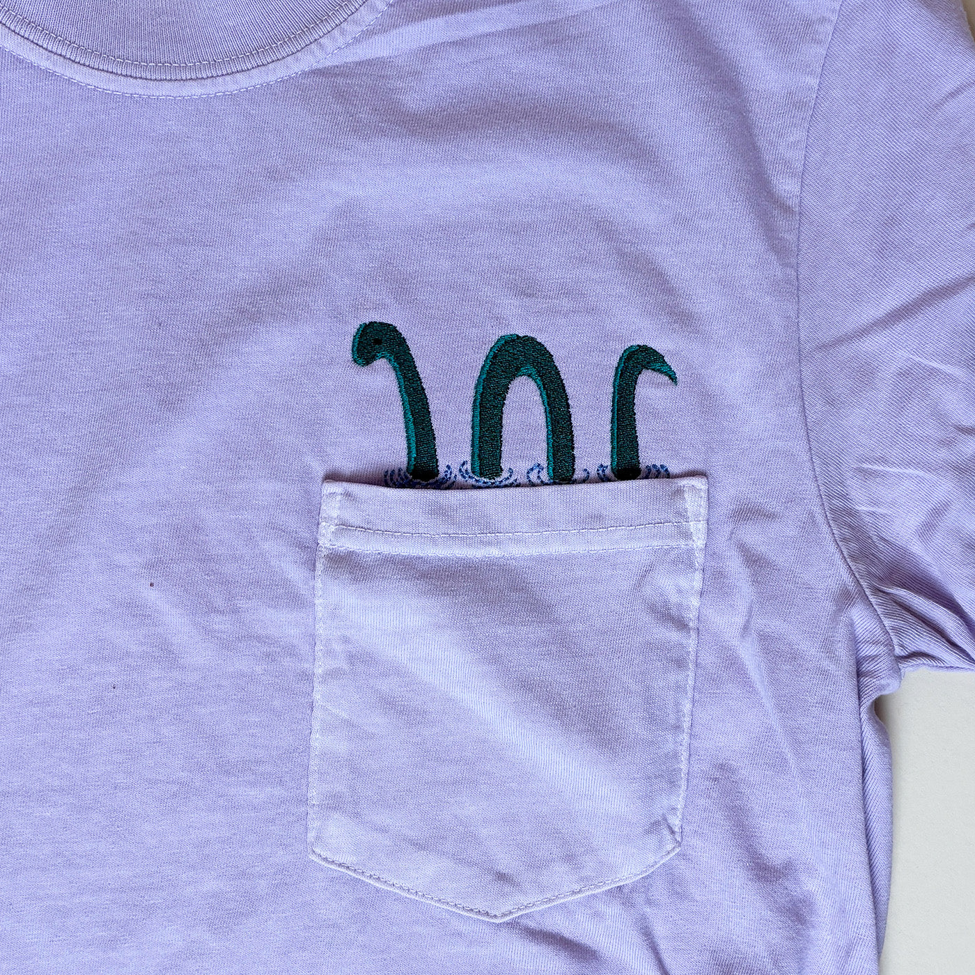 Loch Ness Monster Embroidered Pocket Tee | Unisex 100% Cotton T-Shirt