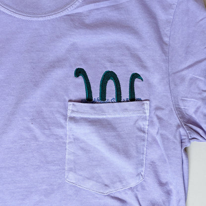 Loch Ness Monster Embroidered Pocket Tee | Unisex 100% Cotton T-Shirt