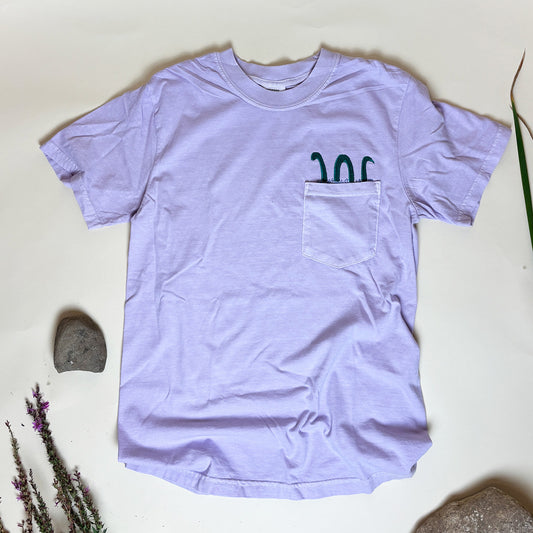 Loch Ness Monster Embroidered Pocket Tee | Unisex 100% Cotton T-Shirt