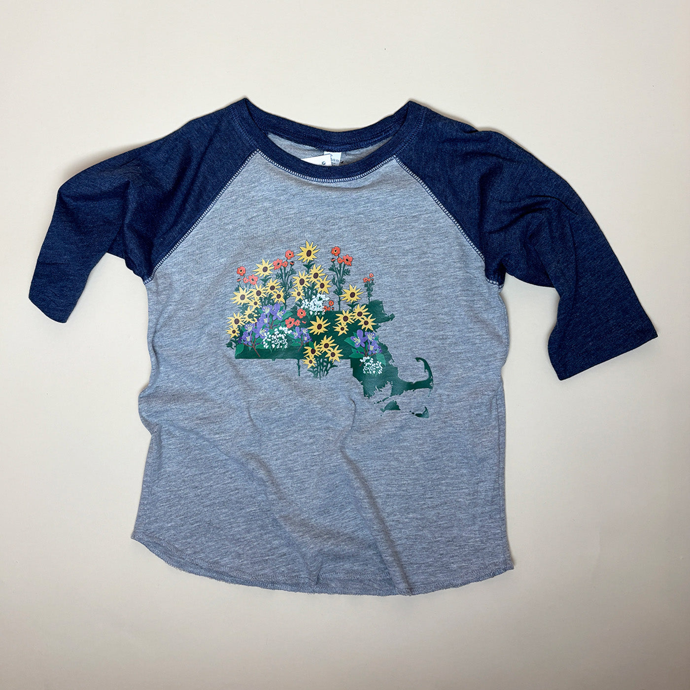 Massachusetts State Wildflowers Kids Three-Quarter Sleeve Tee