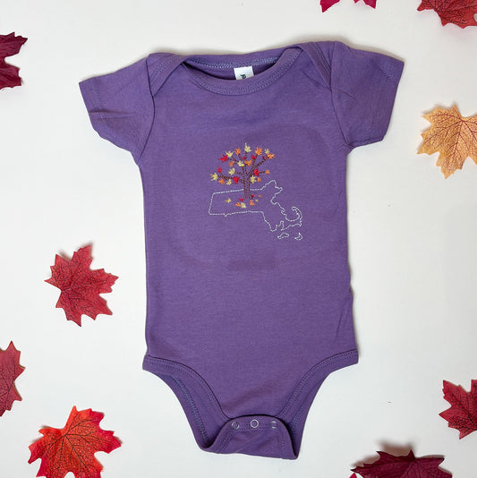 Maple Tree Onesie | Hand-Embroidered Organic Cotton Baby Onesie | Made in Northampton, MA