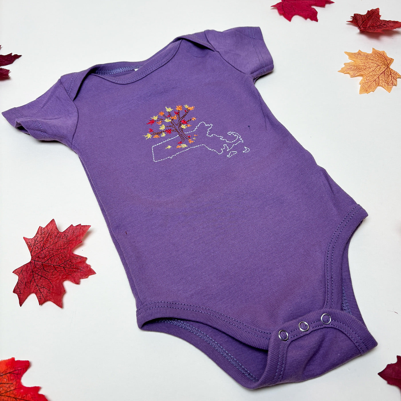 Maple Tree Onesie | Hand-Embroidered Organic Cotton Baby Onesie | Made in Northampton, MA