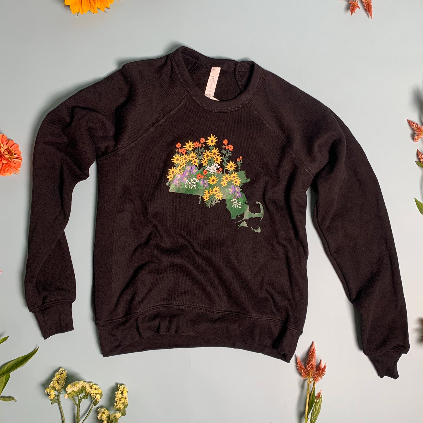 Massachusetts State Wildflowers Kids' Crew Neck Sweatshirt