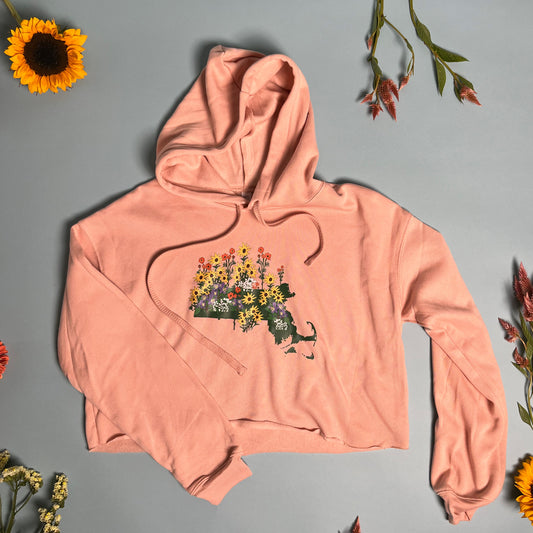 Massachusetts State Wildflower Ladies' Cropped Fleece Hoodie