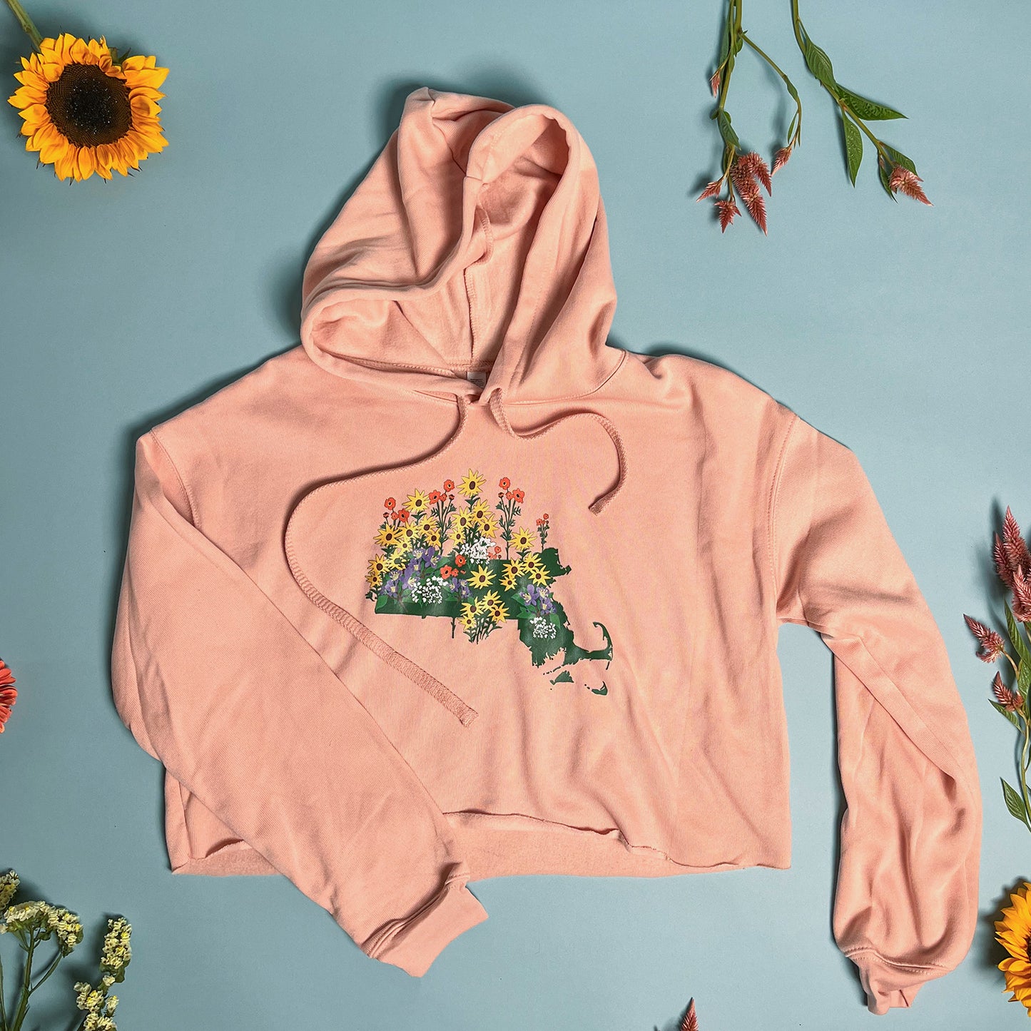 Massachusetts State Wildflower Ladies' Cropped Fleece Hoodie