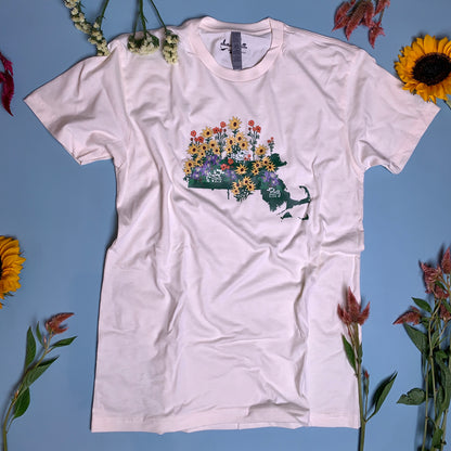 Unisex Tee Featuring Massachusetts State Wildflower Design