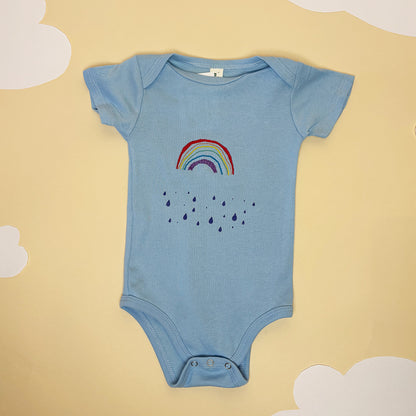 Baby Organic Cotton Embroidered Rainbow Short Sleeve Onesie – Made in the USA