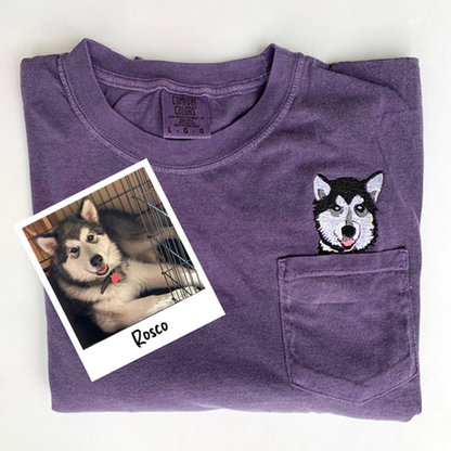 Custom Embroidered Pet Portrait Unisex Pocket Tee