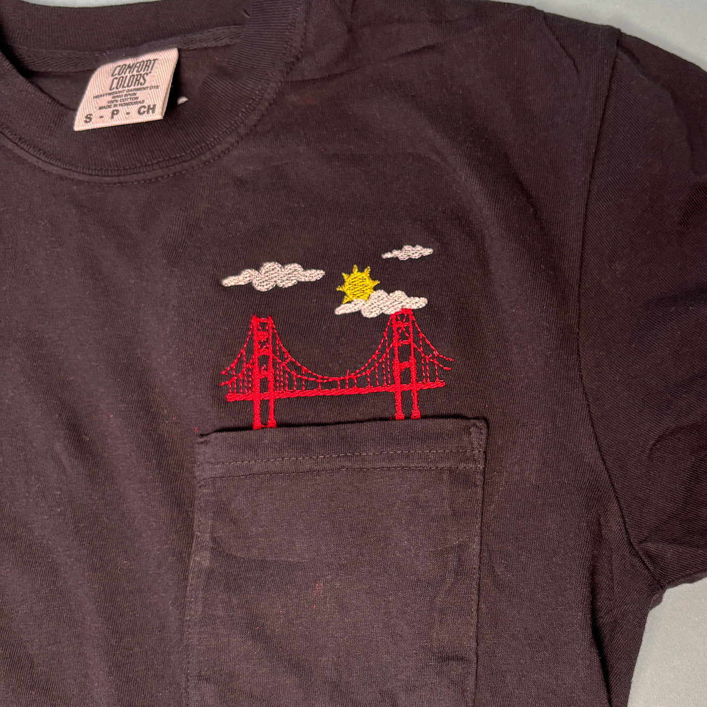 Embroidered San Francisco Golden Gate Bridge Unisex Pocket Tee