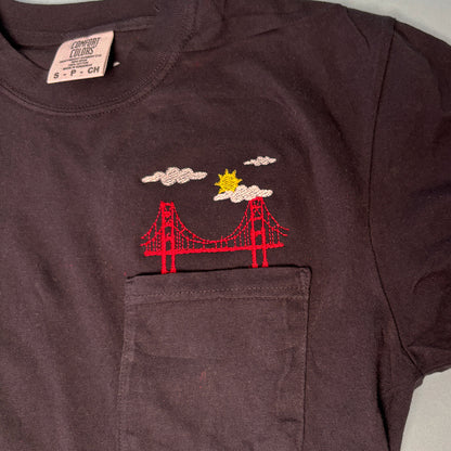 Embroidered San Francisco Golden Gate Bridge Unisex Pocket Tee