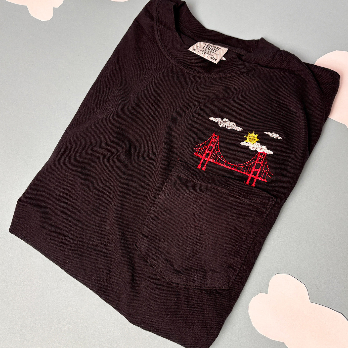Embroidered San Francisco Golden Gate Bridge Unisex Pocket Tee