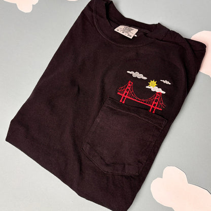Embroidered San Francisco Golden Gate Bridge Unisex Pocket Tee