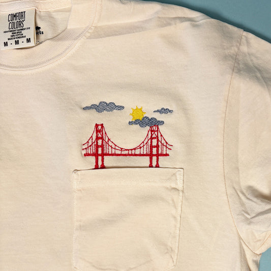 Embroidered San Francisco Golden Gate Bridge Unisex Pocket Tee