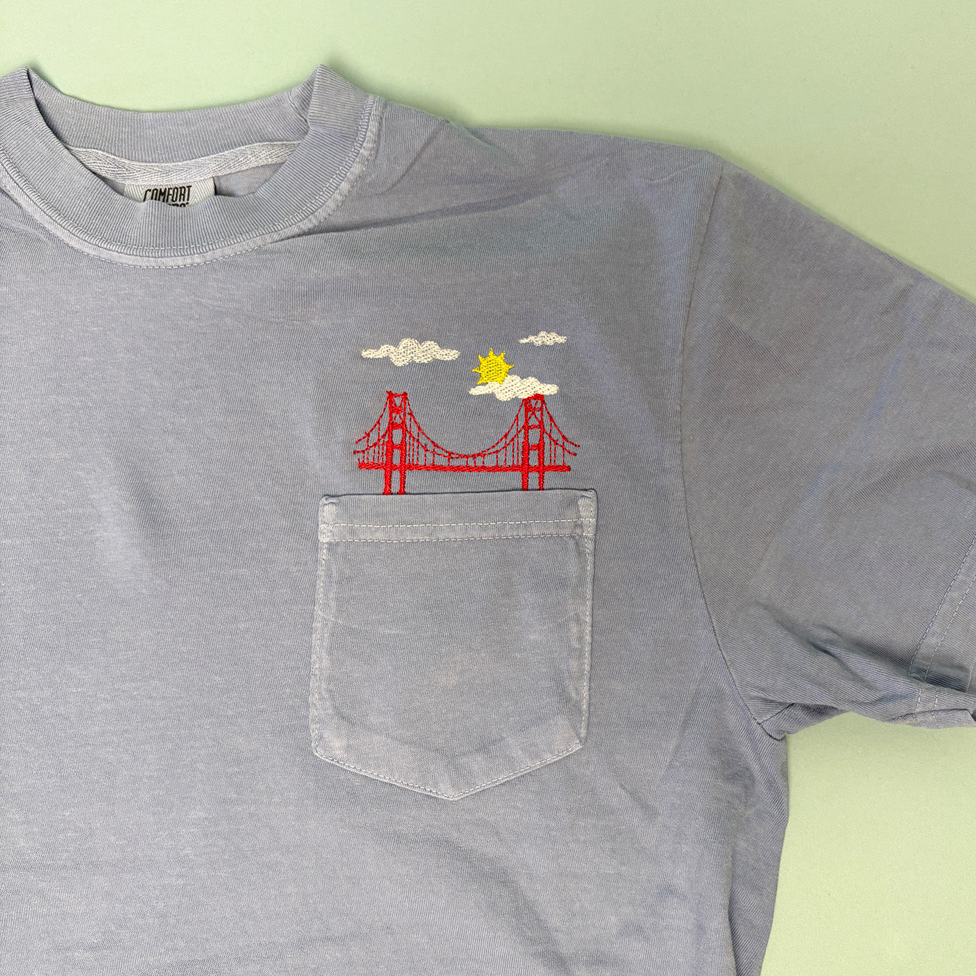 Embroidered San Francisco Golden Gate Bridge Unisex Pocket Tee