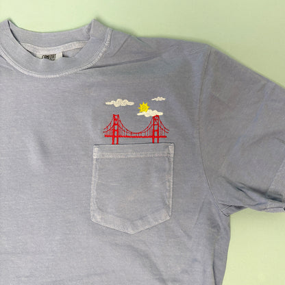 Embroidered San Francisco Golden Gate Bridge Unisex Pocket Tee