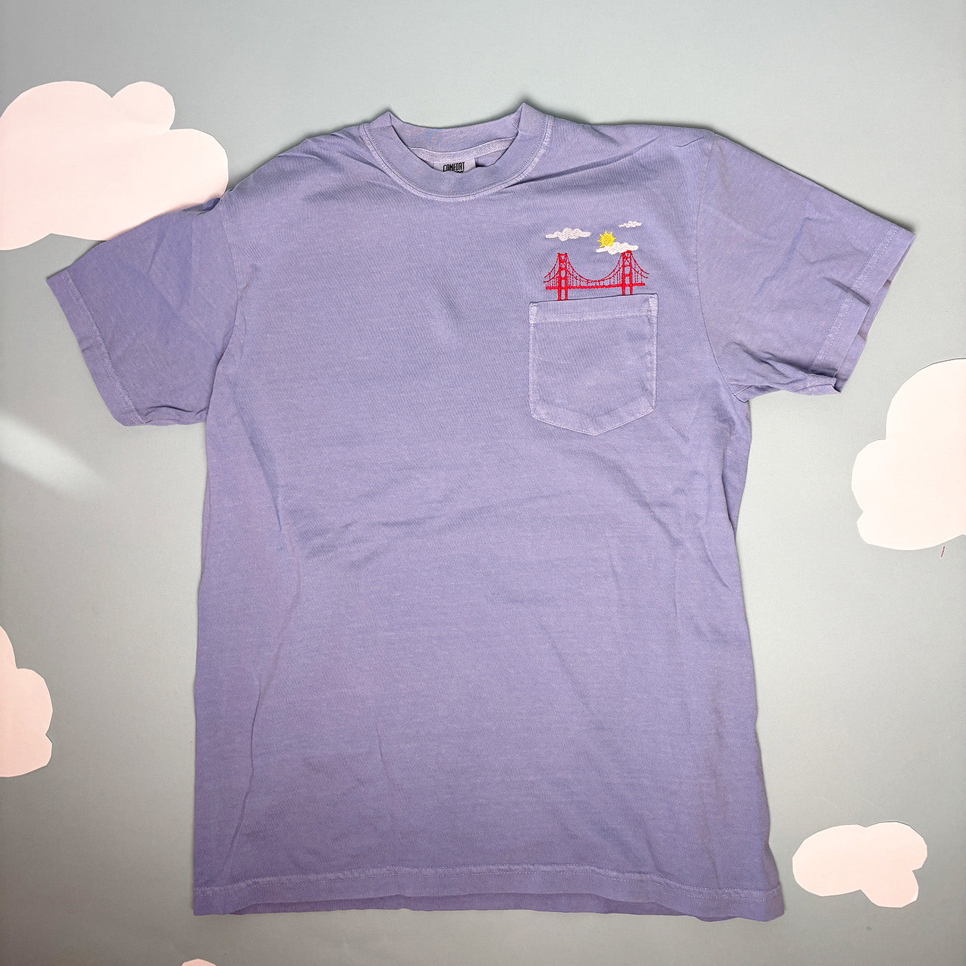 Embroidered San Francisco Golden Gate Bridge Unisex Pocket Tee