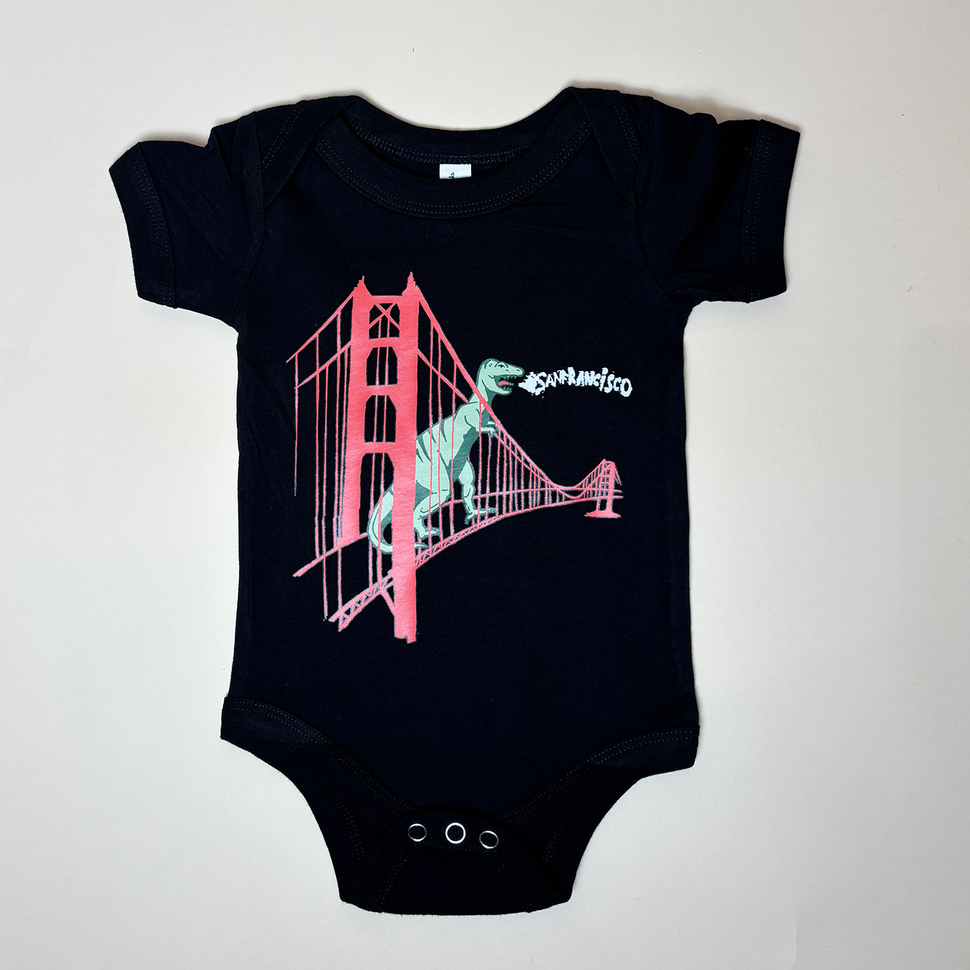 Infant Black San Francisco Dinosaur Bodysuit - Golden Gate Bridge Onesie