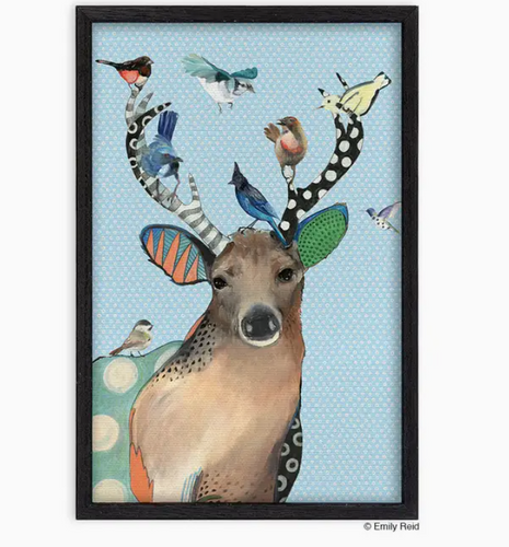 Antler Bird Party | Framed Canvas Art