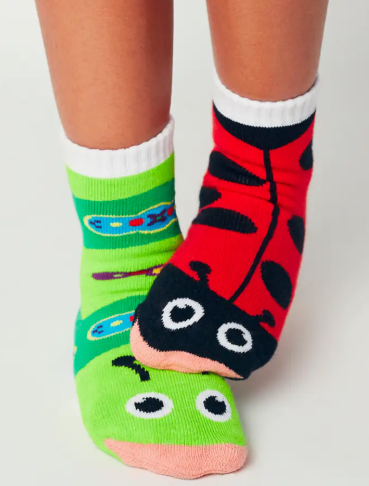 Ladybug & Caterpillar Fun Mismatched Non-Slip Kids Socks - Size:1-3yrs Old