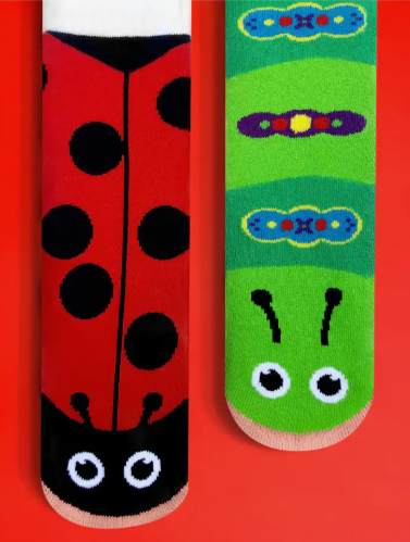 Ladybug & Caterpillar Fun Mismatched Non-Slip Kids Socks - Size:1-3yrs Old