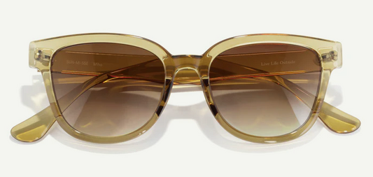 clear green-gold sunglasses with brown gradient lenses on a white background