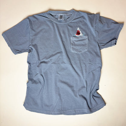 Embroidered Shark Pocket Tee - Unisex Cotton Comfort Colors