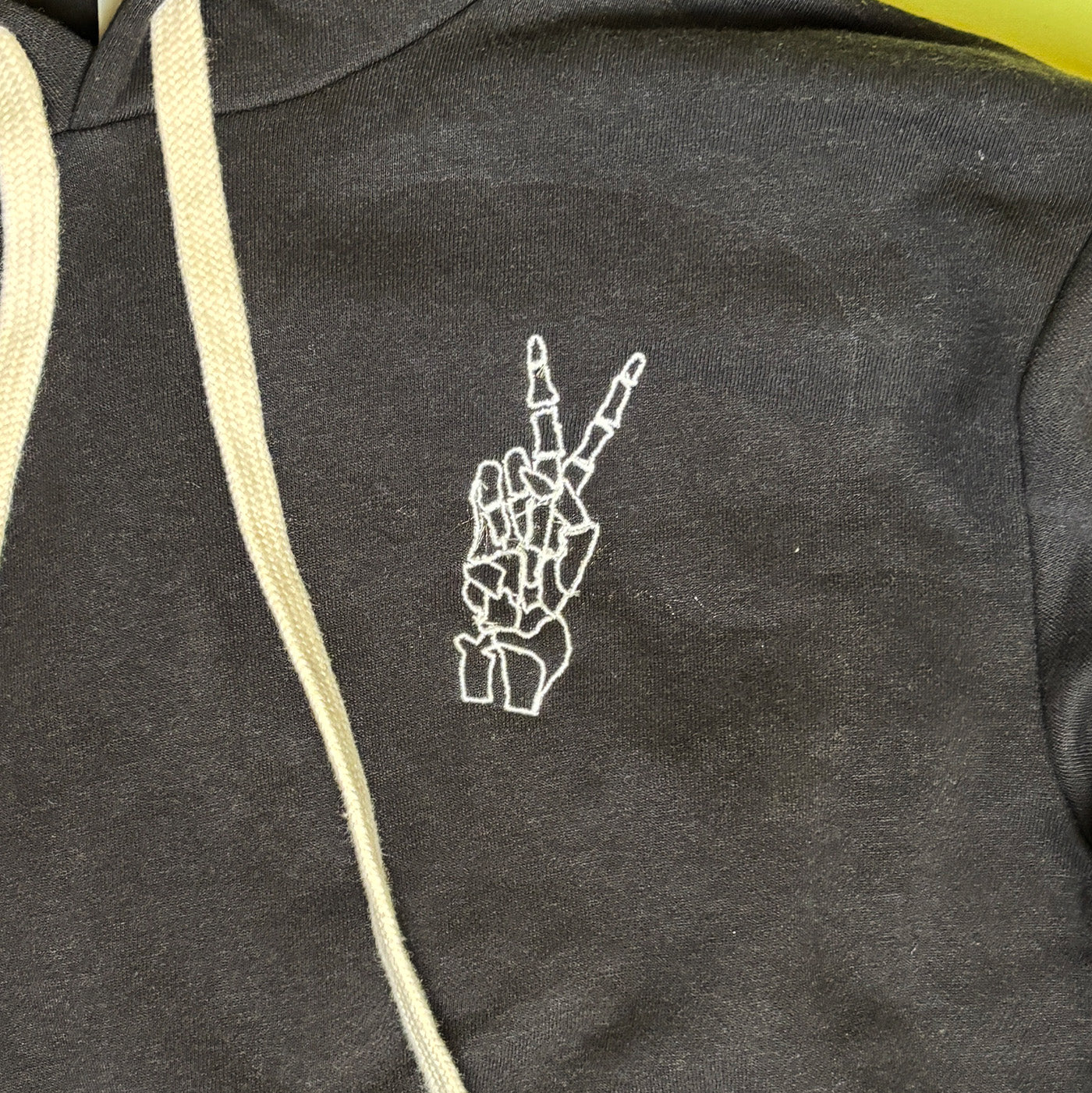 Unisex Embroidered Skeleton Peace Hand Pullover Hoody