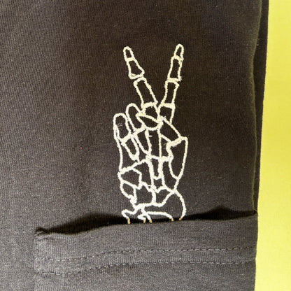 Unisex Embroidered Skeleton Peace Hand Pocket Tee