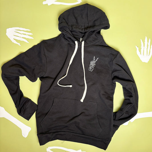 Unisex Embroidered Skeleton Peace Hand Pullover Hoody