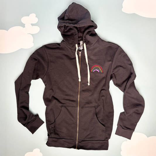 Unisex Embroidered Rainbow Cotton Zip Hoodie