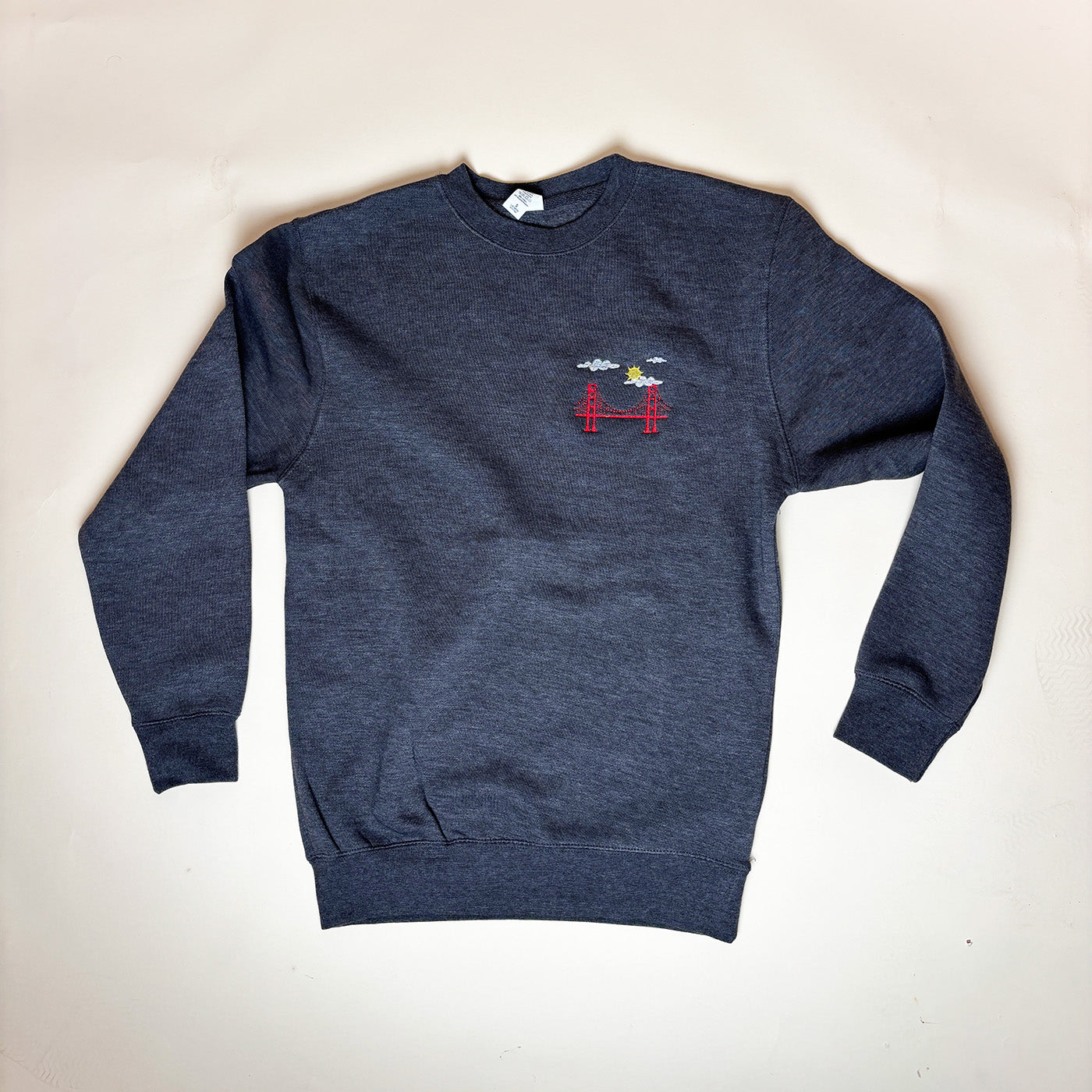 Golden Gate Bridge Embroidered Sweatshirt | Sun & Clouds Design | Unisex Cotton Fleece Crewneck