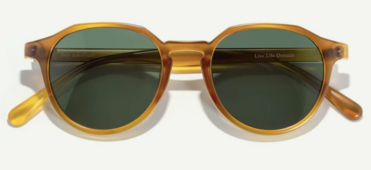 round yellow frames with deep green lenses
