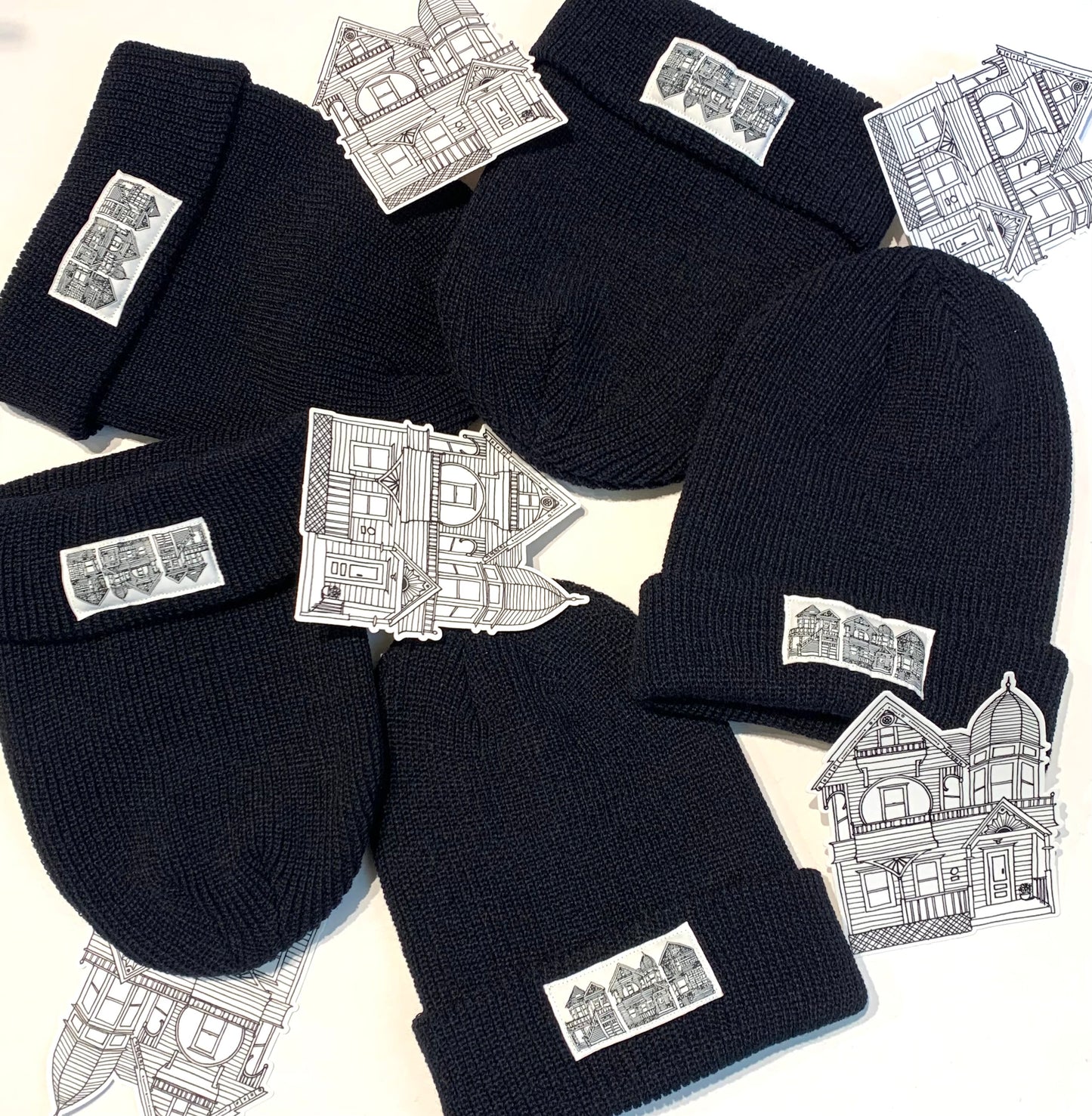 Black Victorian Houses Patch Beanie