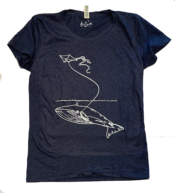 Women's Organic Cotton Blend Tee - Whale With Kite -Navy and Green