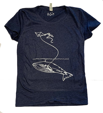 Women's Organic Cotton Blend Tee - Whale With Kite -Navy and Green