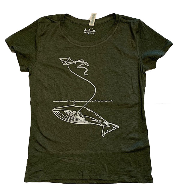 Women's Organic Cotton Blend Tee - Whale With Kite -Navy and Green