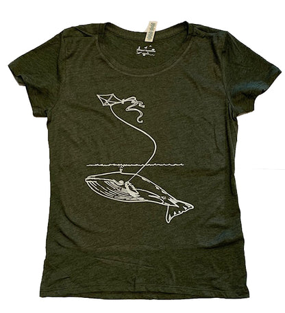 Women's Organic Cotton Blend Tee - Whale With Kite -Navy and Green